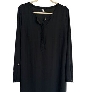 Merona Womens Solid Black Dress Long Sleeve LBD Fall Lightweight XXL 45 In Bust